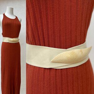 Vintage 80s Jennifer Moore Cream Leather Cinch Belt Snakeskin Buckle Size Medium